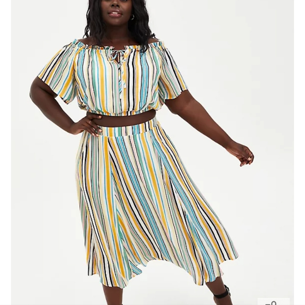 Torrid MULTI STRIPE OFF-SHOULDER GAUZE top
